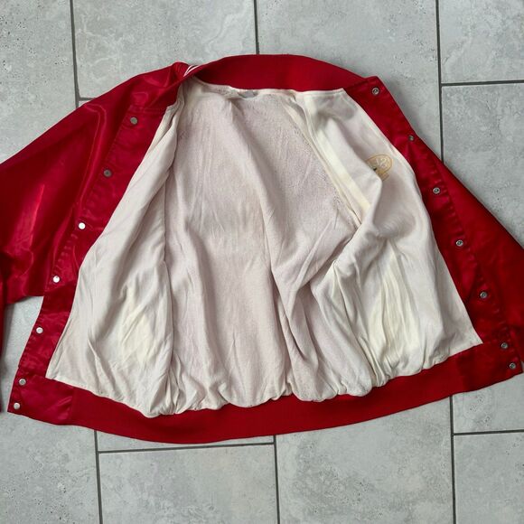 Vintage 80s Seneca Southern Streetwear Size L Spell Out Satin Bomber Jacket USA - Picture 5 of 7